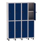 Armário Guarda Volume Locker Roupeiro 4 Vãos 08 Portas Com Prateleira GRF504PRI/8 Cinza e Azul Del Rey - Pandin