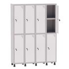 Armário Guarda Volume Locker Roupeiro 4 Vãos 08 Portas Com Prateleira GRF504PRI/8 Cinza e Branco - Pandin