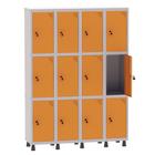 Armário Guarda Volume Locker Roupeiro 4 Vãos 12 Portas Aço GRF504/12 Cinza e Laranja - Pandin