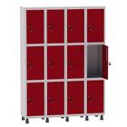 Armário Guarda Volume Locker Roupeiro 4 Vãos 12 Portas Aço GRF504/12 Cinza e Vermelho - Pandin