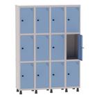 Armário Guarda Volume Locker Roupeiro 4 Vãos 12 Portas Aço GRP504/12 Cinza e Azul Dali - Pandin