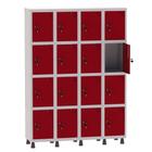 Armário Guarda Volume Locker Roupeiro 4 Vãos 16 Portas Aço GRF504/16 Cinza e Vermelho - Pandin