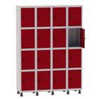 Armário Guarda Volume Locker Roupeiro 4 Vãos 16 Portas Aço GRP504/16 Cinza e Vermelho - Pandin