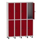 Armário Guarda Volume Locker Roupeiro 4 Vãos 8 Portas Aço GRF504/8 Cinza e Vermelho - Pandin