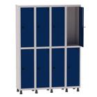 Armário Guarda Volume Locker Roupeiro 4 Vãos 8 Portas Aço GRP504/8 Cinza e Azul Del Rey - Pandin