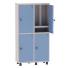 Armário Guarda Volume Locker Roupeiro Insalubre 2 Vãos 04 Portas Com Prateleira GRP502/4INSPV Cinza e Azul Dali - Pandin