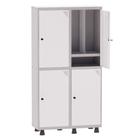 Armário Guarda Volume Locker Roupeiro Insalubre 2 Vãos 04 Portas Com Prateleira GRP502/4INSPV Cinza e Branco - Pandin