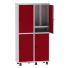 Armário Guarda Volume Locker Roupeiro Insalubre 2 Vãos 04 Portas Com Prateleira GRP502/4INSPV Cinza e Vermelho - Pandin