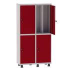 Armário Guarda Volume Locker Roupeiro Insalubre 2 Vãos 04 Portas GRP502/4INS Cinza e Vermelho - Pandin