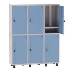 Armário Guarda Volume Locker Roupeiro Insalubre 3 Vãos 06 Portas Com Prateleira GRP503/6INSPV Cinza e Azul Dali - Pandin