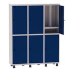 Armário Guarda Volume Locker Roupeiro Insalubre 3 Vãos 06 Portas Com Prateleira GRP503/6INSPV Cinza e Azul Del Rey - Pan