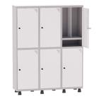 Armário Guarda Volume Locker Roupeiro Insalubre 3 Vãos 06 Portas Com Prateleira GRP503/6INSPV Cinza e Branco - Pandin