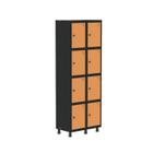 Armário Locker Roupeiro 8 Portas Aço Grp 502/8 Preto/Laranja picasso - Pandin Móveis