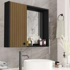 Armario Suspenso Banheiro com Espelho Cadimo com Porta cor Preto Ripado - MJM Casa dos Móveis