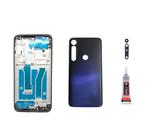 Aro Chassis Motorola Moto G8 Plus Azul + Tampa Traseira Lente e Cola