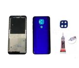 Aro Chassis Motorola Moto G9 Play Azul + Tampa Traseira Lente e Cola