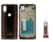 Aro Chassis Motorola Moto One Vision Marrom + Tampa Vidro Traseira Marrom e Cola