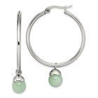 Aro polido de aço inoxidável w / verde Aventurine Bead Earrin