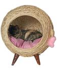 Arranhador gatos toca Palha 50x43 sisal pés em madeira maciça almofada suede suporta 10 kg