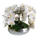 Arranjo 6 Flores De Orquídeas Brancas Vaso Prata Espelhado