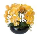 Arranjo 6 Flores Orquídeas Artificial Amarelas Vaso Preto