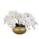 Arranjo Centro De Mesa Flor Orquideas 10 Galhos Vaso Dourado