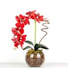 Arranjo Completo Artificial Orquídea Silicone 3D Em Vaso Aquário Com Cascalho.
