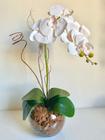 Arranjo de flor Artificial Orquídea 3D Silicone Realista Vaso de vidro com Cascalhos - Infinity