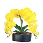 Arranjo De Mesa Com 4 Flores Orquídeas Amarelo Toque Real