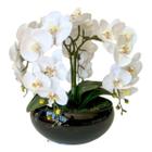 Arranjo De Mesa Com 4 Flores Orquídeas Brancas Vaso Preto