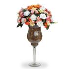 Arranjo De Mesa Vaso Taça De Vidro Flores Rosas Mistas