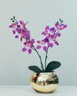 Arranjo de Mini Orquídea Lilás No Vaso Espelhado Dourado