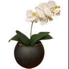 Arranjo De Orquídea Artificial Branca No Vaso De Vidro Preto