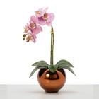 Arranjo De Orquídea Artificial Silicone Com Vaso Vidro Wood Espelhado - Floralis