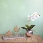 Arranjo de Orquídea Branca 3D no Vaso Rose Gold Linha Permanente Formosinha