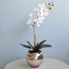 Arranjo de Orquídea Branca Artificial no Vaso Rose Gold - FORMOSINHA