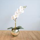 Arranjo de Orquídea de Silicone Branca no Vaso Prateado Formosinha