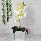 Arranjo de Orquídea Grande Artificial +Vaso Vidro Espelhado