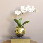 Arranjo de Orquídea Silicone Branca no Vaso Dourado Formosinha