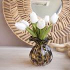 Arranjo de Tulipas Flor Artificial Branca no Vaso Decorativo Âmbar e Preto Formosinha