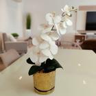 Arranjo dourado em cerâmica com orquídea branca 53ax25l/cm