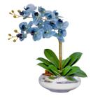 Arranjo E Vaso Espelhado Prata 2 Flores de Orquídeas Azul