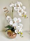 Arranjo Flor Silicone Orquídea Permanente Vaso Aquário Redondo Com Cascalho - Infinity flores