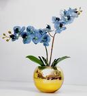 Arranjo Flores 2 Orquídeas Artificiais Azul Vaso - Ouro
