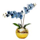 Arranjo Flores 2 Orquídeas Azul Toque Real Vaso Ouro