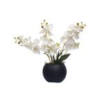 Arranjo Flores 3 Orquídeas Branca Toque Real Com Vaso Preto