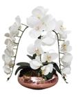 Arranjo Flores 3 Orquídeas Branca Toque Real Com Vaso Vidro