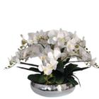 Arranjo Grande 6 Flores Orquídeas Real Brancas Vaso Prateado