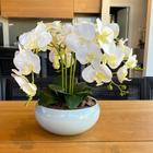 Arranjo Grande Centro de Mesa 4 Orquídeas Brancas 3d Vaso Branco