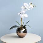 Arranjo Orquídea Artificial Branca no Vaso Pequeno Bronze Formosinha